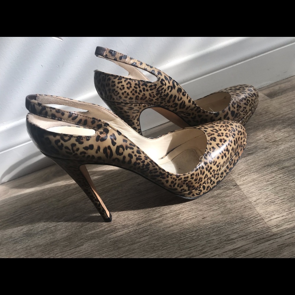 Brian Atwood leopard print sling back pumps